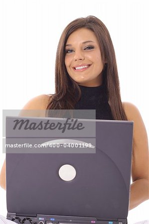 happy woman checking email on laptop