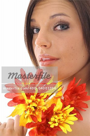 beautiful latino woman holding flowers