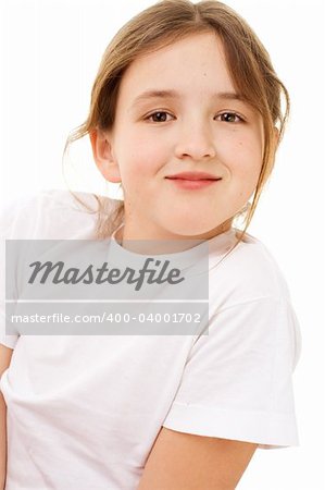 Portrait of teenager girl on white background.