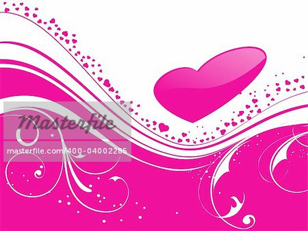 Valentines Day background with Hearts, flower and wave, element for design, vector illustration