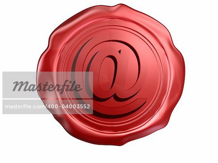 3d rendered illustration of a red wax seal with an internet sign