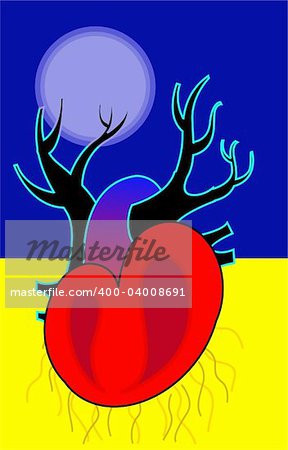 Illustration of heart under moonlight