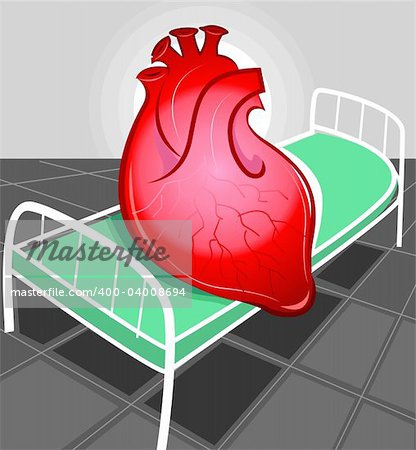 Illustration of heart in hospital bed