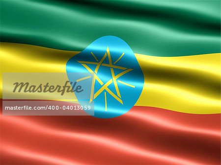 Flag of Ethiopia, computer generated illustration with silky appearance and waves