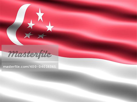 Flag of Singapore, computer generated illustration with silky appearance and waves