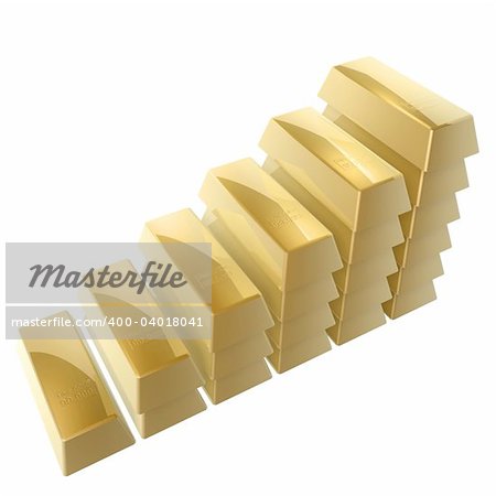 3d gold bars steps isolated on white background3