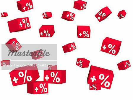 Red boxes with an inscription plus percent. Objects over white
