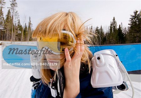 snowboard girl  over the white background