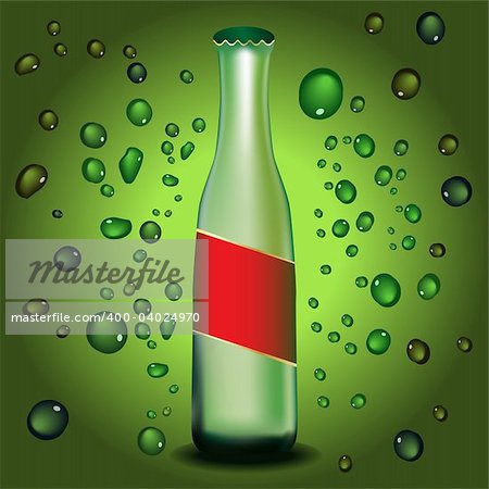 Vector - Bottle with label and water droplets. Colors can be changed. Concept: Cooling refreshing summer