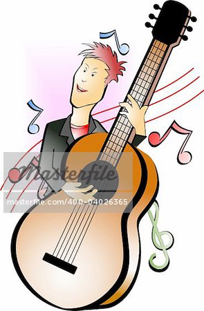 Illustration of a cartoon guitar player