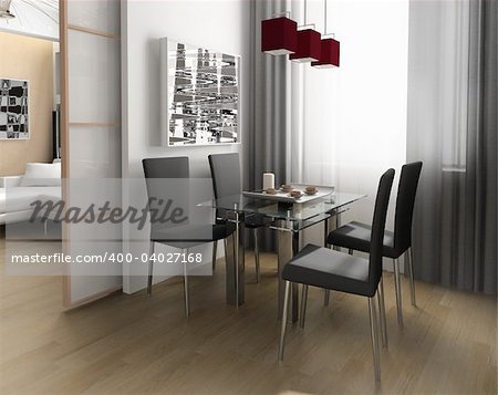 eaten zone in modern home 3d image