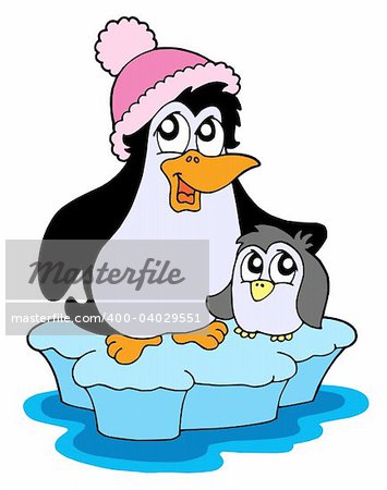 Two penguins on iceberg - vector illustration.