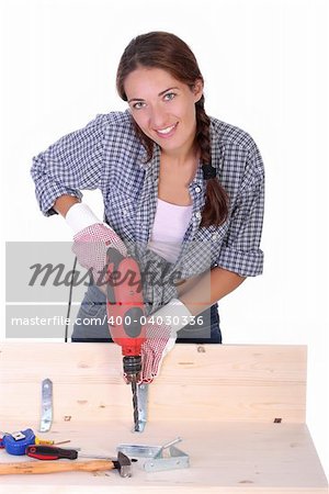 Beauty woman with auger on work place