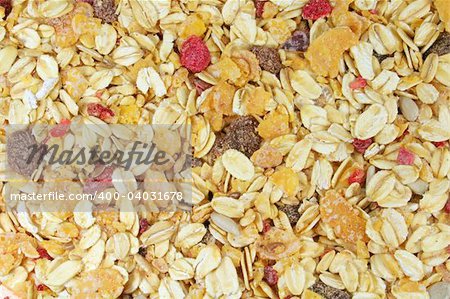 Muesli Background Including Berries, Raisins, Grains and Fruits