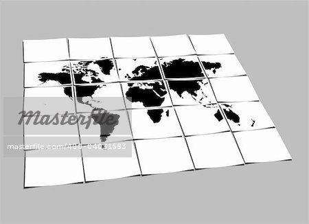 World Map Concept of Separated Note Papers Abstract Background