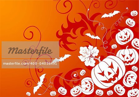 Halloween background with bat and pumpkin, element for design, vector illustration