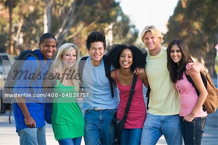 Group of six young firneds having fun outside