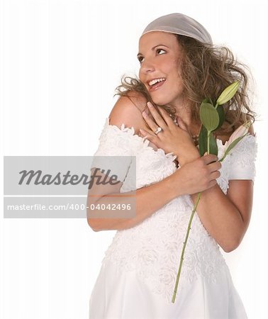 Portrait of a Happy Bride Full of Joy and Love on White Background