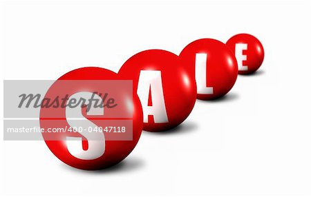 red sale word made of spheres on white background, focus set in foreground