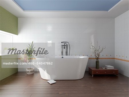 modern bathroom with a  tub (3D rendering)