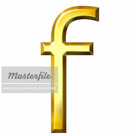 3d golden letter f isolated in white