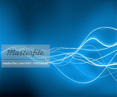 A vector illustrated   futuristic background resembling blue motion blurred neon light curves