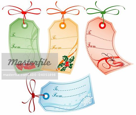 Collect Christmas Gift Tags - Mistletoe, Snowflakes, element for design, vector illustrations
