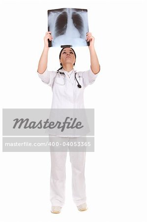attractive female doctor over white background