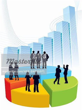 Successful people are standing on a large graph, conceptual business illustration.