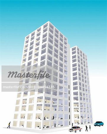 Skyscraper / Office Block in vector format. Every feature of each building including doors and windows can be edited or colored to suit.
