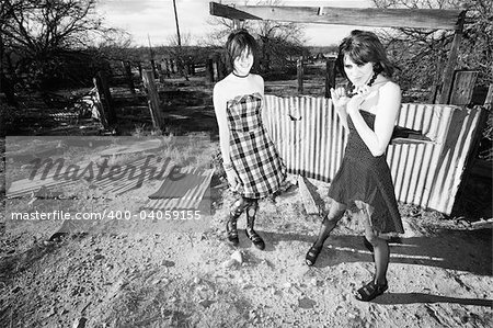 Punk Girls in a Rural Setting Having Fun