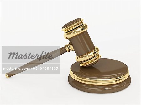 Symbol of justice - judicial 3d gavel. Object over white