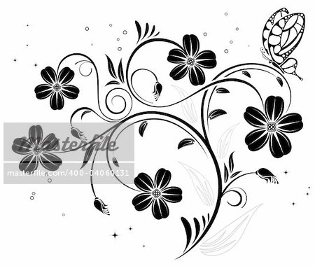 Flower background with butterfly, element for design, vector illustration