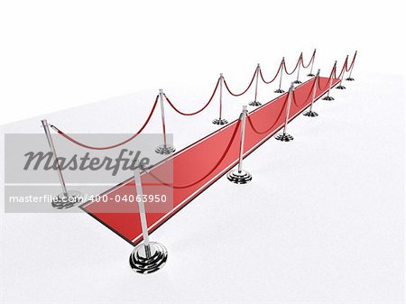 3d rendered illustration of a red carpet with silver metal barriers