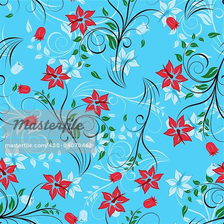 Floral seamless background for yours design usage. For easy making seamless pattern just drag all group into swatches bar, and use it for filling any contours.