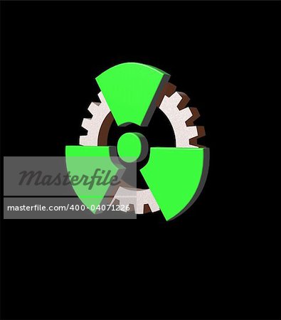 atomic symbol and gearwheel on black background - 3d illustration