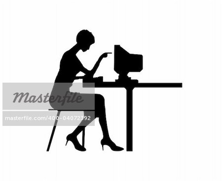 Black silhouette the women typing at a computer