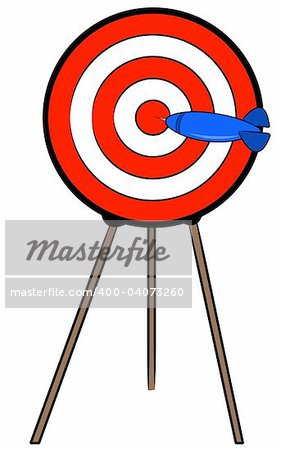 dart hitting bullseye on target on a stand