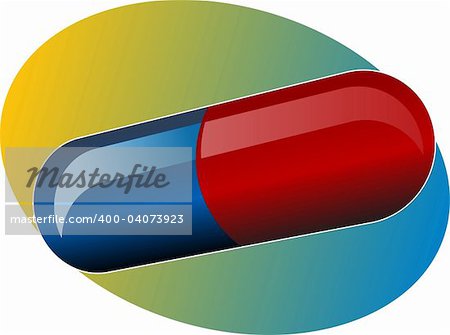 Illustration of medical pill, medicine capsule in blue and red
