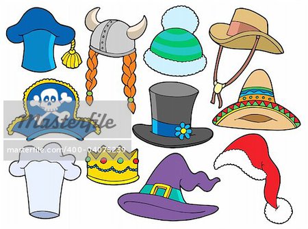 Various hats collection - vector illustration.