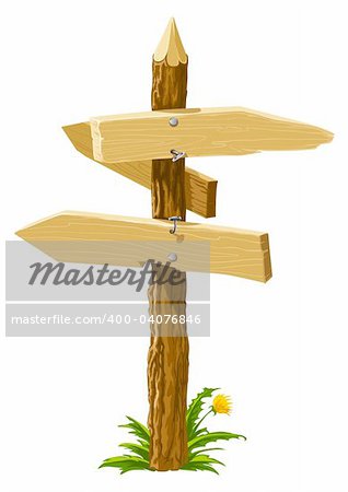 wooden direction arrows on the crossroads vector illustration