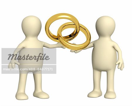 Two puppets with wedding rings