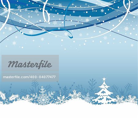 Christmas background with tree, snowflakes and decoration element, vector illustration