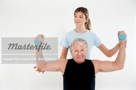 senior man exercising in gym. Copy space