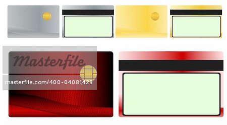 Collection of different colored credit cards for banks