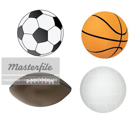 collection of sport balls on a white background