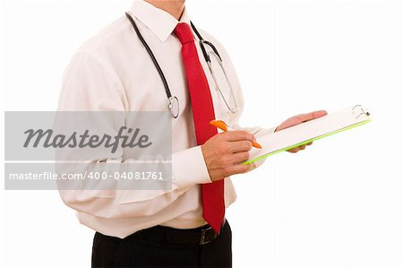 Close-up of a doctor writing a medical report
