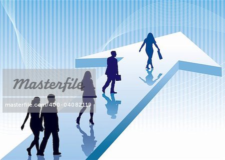 People are walking on a direction sign, conceptual business illustration.