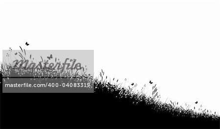 Editable vector silhouette of a grassy meadow with copy space