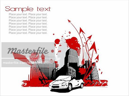 city background with arrows car silhouette, vector wallpaper